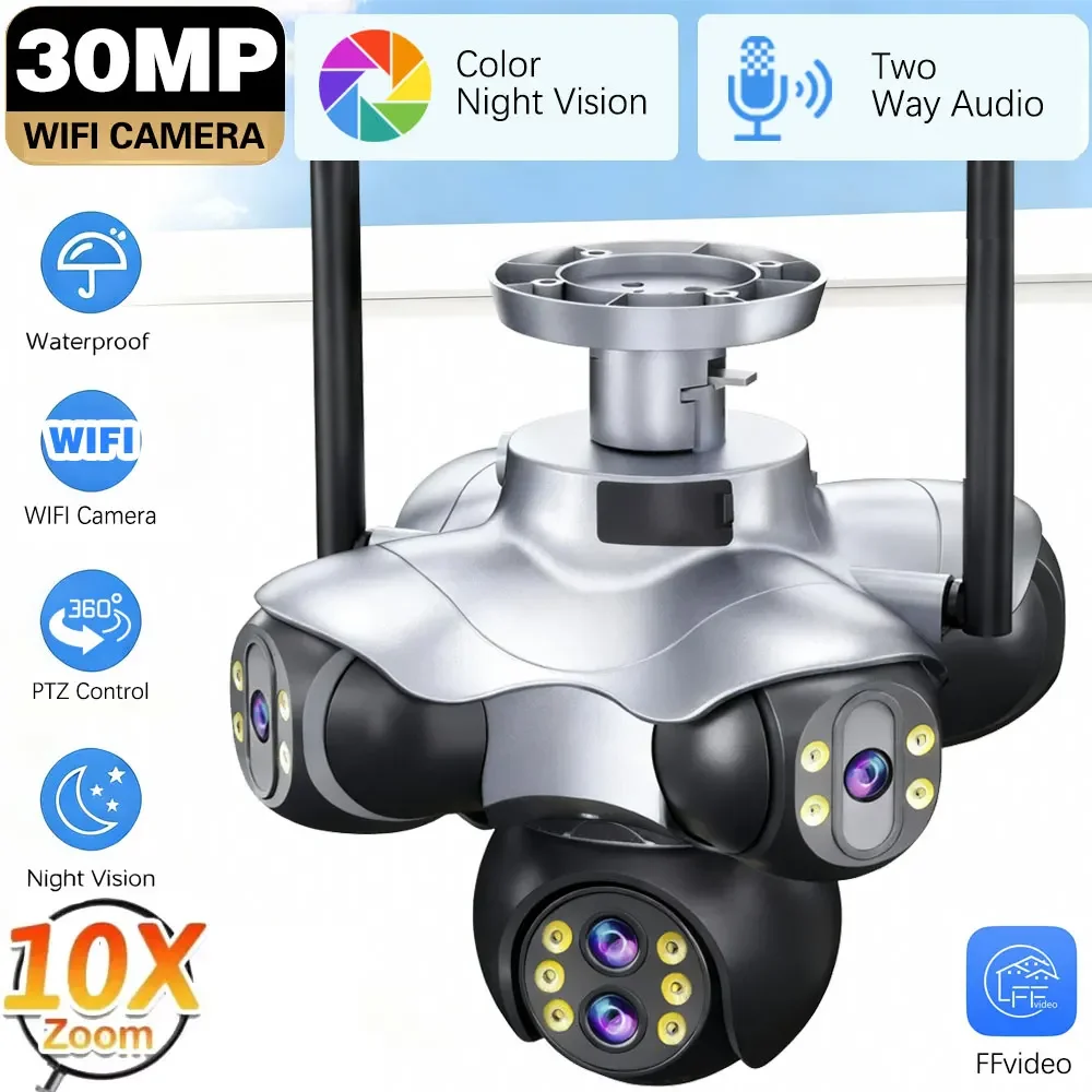 

5-Screen 10x Zoom Wireless Camera Outdoor 30MP 6-Lens CCTV Camera PTZ Security IP66 Waterproof Motion Detection Alarm IP Camera