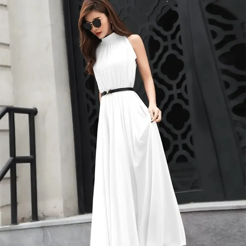 

Chiffon Sleeveless Neck Long Dress Women's 2025 New Summer Fashion Loose Medium Long Seaside Holiday K2 Dresses