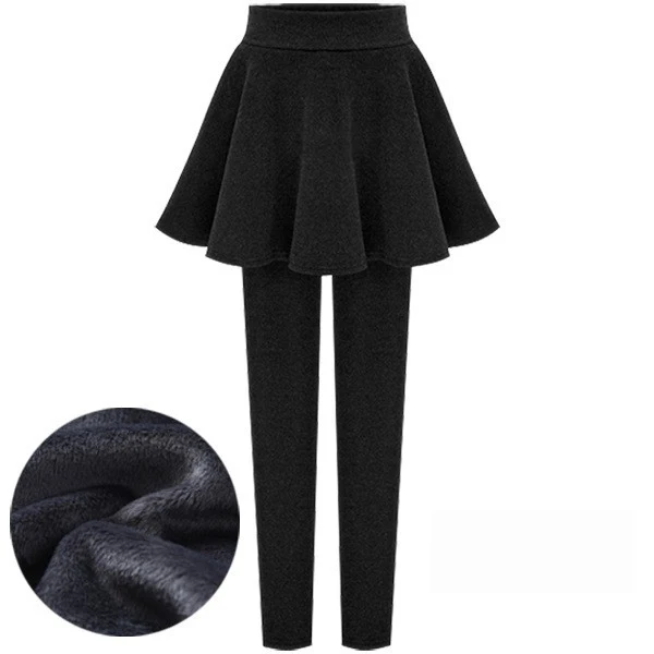 Winter Fleece-Lined Skort for Women 2-in-1 Warm Leggings with Flared Skirt Design