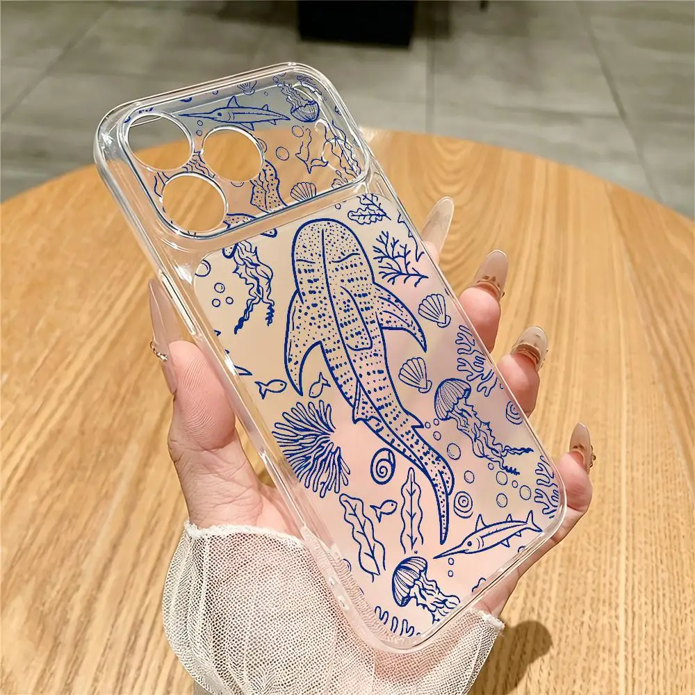 Blue Whale Transparent Phone Case Suitable for iPhone 18 17 16 15 14 13 12 11 Pro/Max/Plus Anti Drop and Anti Shock Back Cover