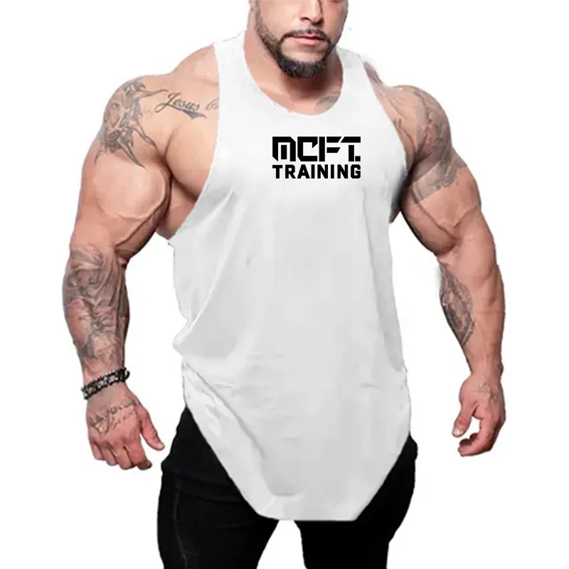 Men Running Vest Cotton Y-Back Plain Off-Shoulder Gym Workout Tank  Breathable Stretching Training Fitness Sleeveless Muscle Tee