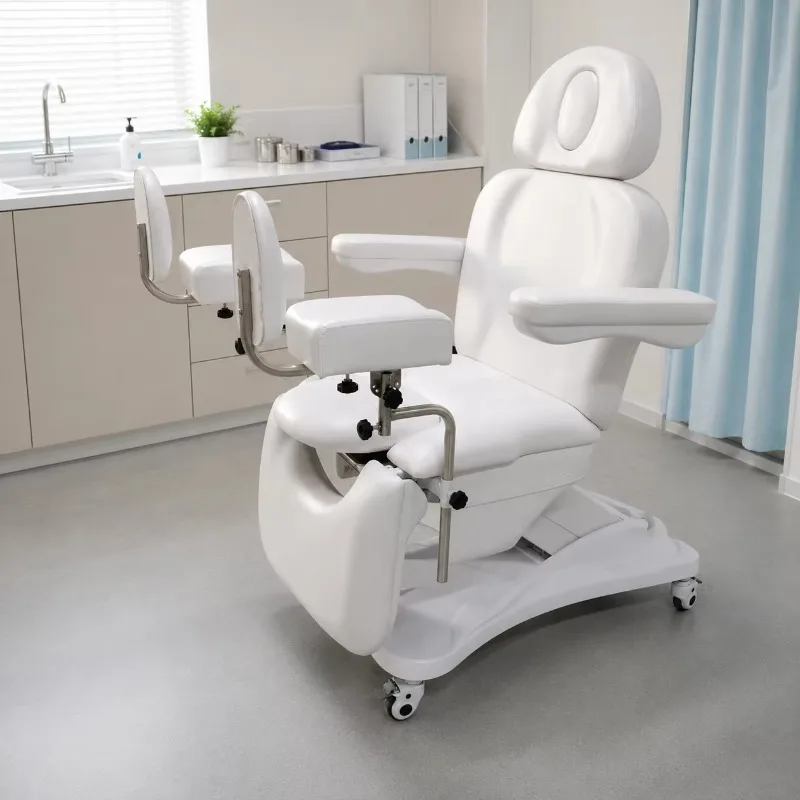 Adjustable medical table with leg support, suitable for clinic use
