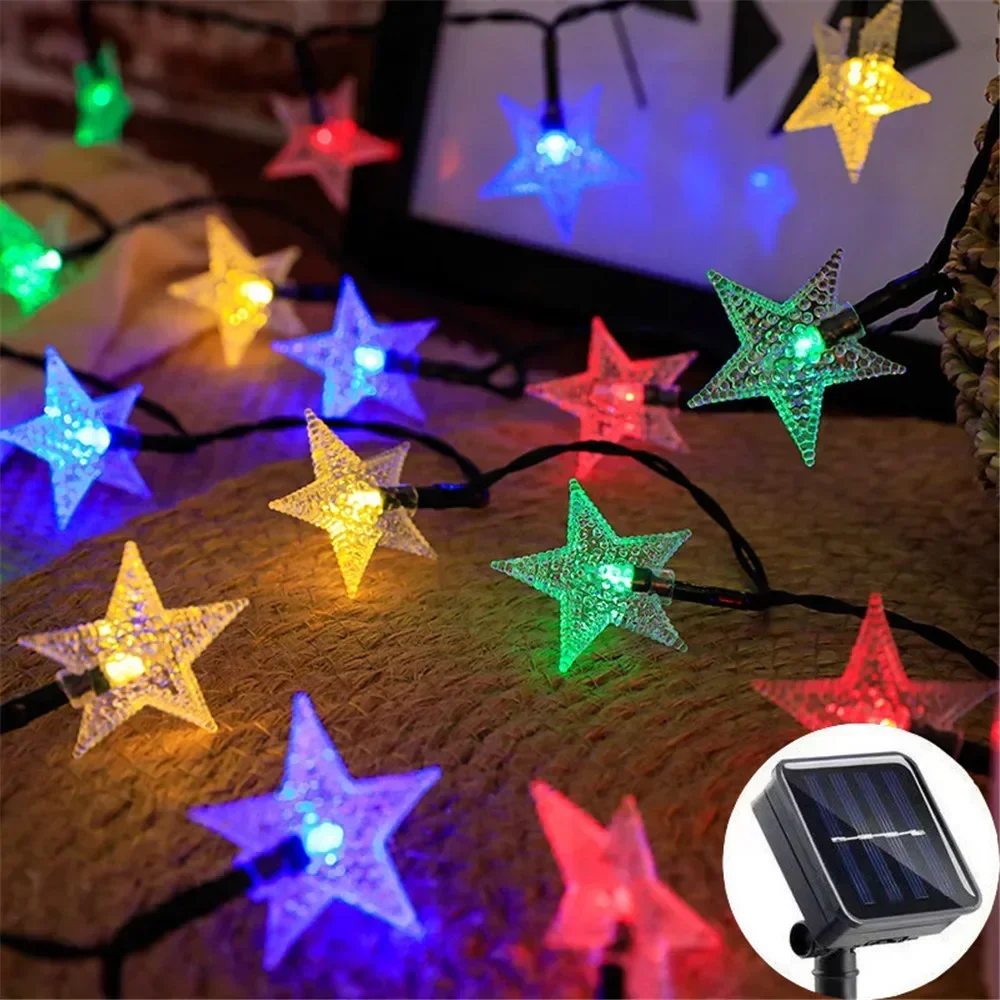 8 Modes Outdoor Fairy Solar String Lights 5/7/12M LED Star Christmas Tree Garland for Home Garden Wedding Graduation Ramadan