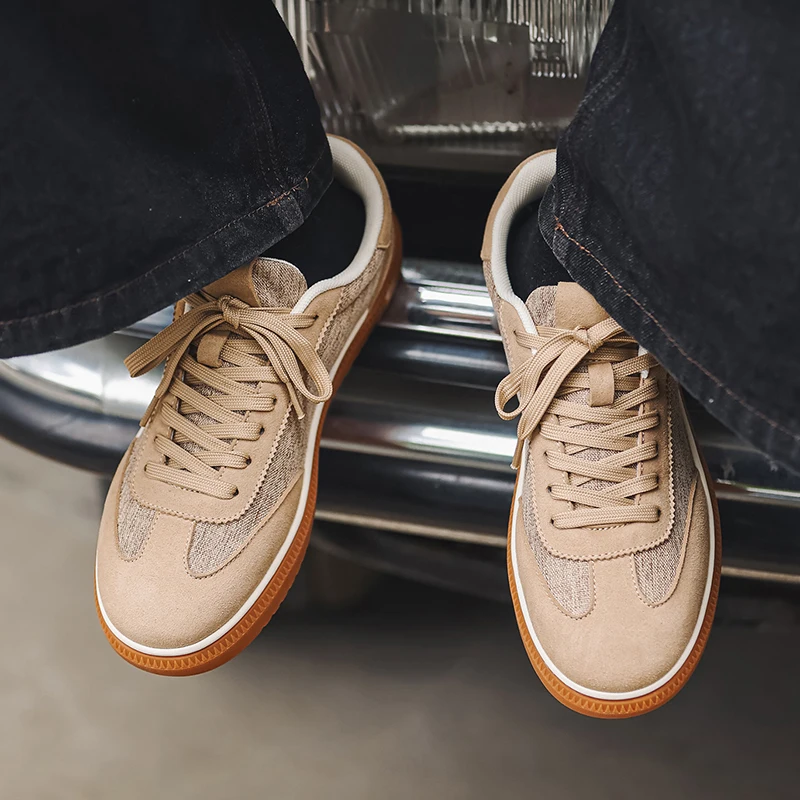 2026 Fashion Linen Men Sneakers Retro German Training Shoes Flat Laced Up Casual Shoes Splice Soft Flats Shoes for Men