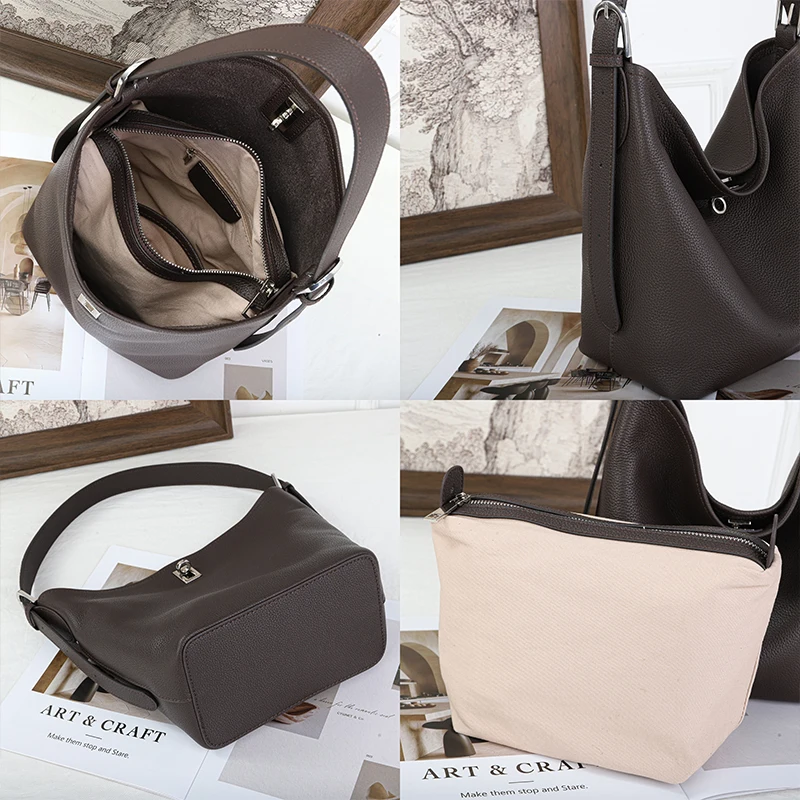 

Women's Cowhide Genuine Leather Tote Bag, Fashion Large Capacity Shoulder Bag,Trendy Versatile All-match Commuting Hobo Bag