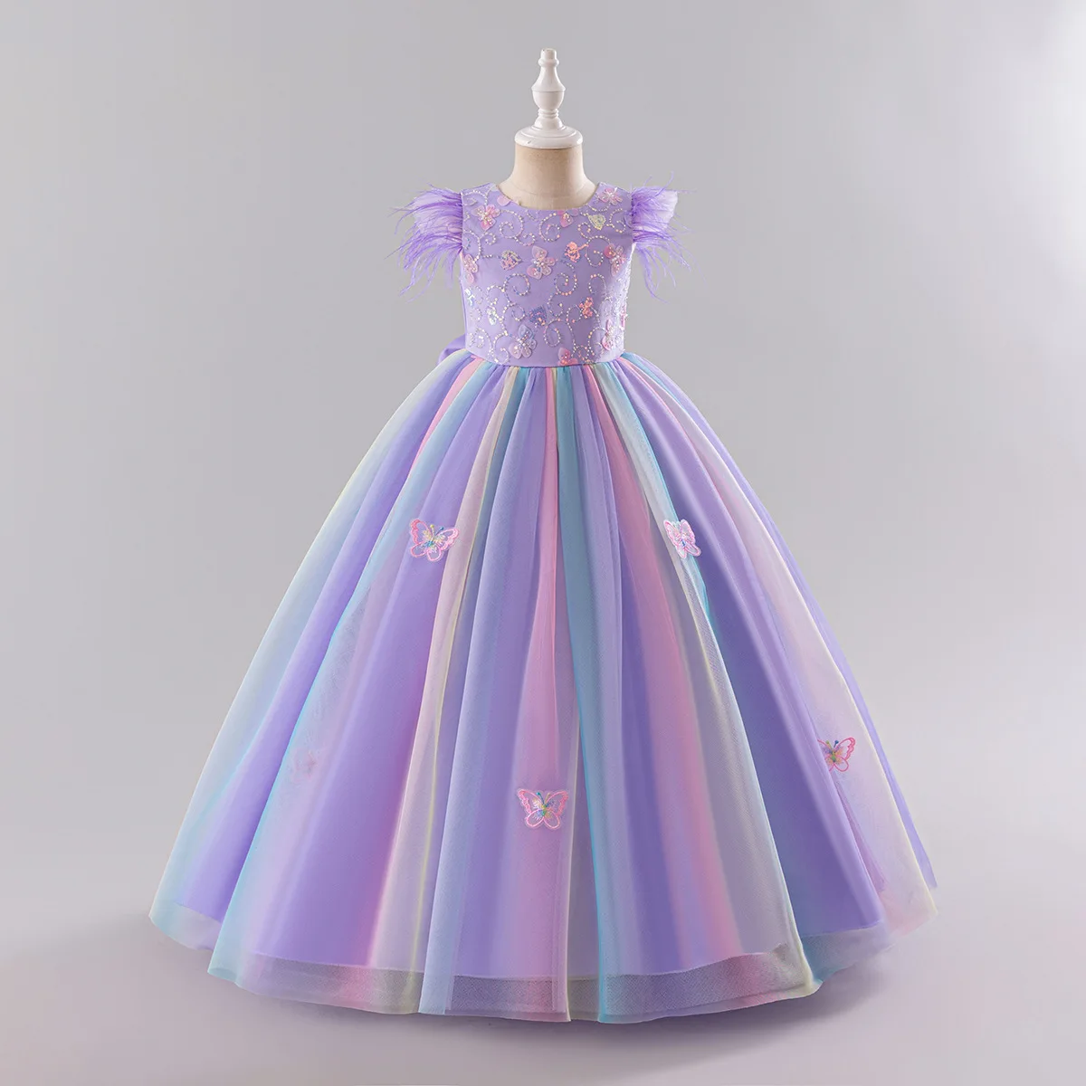 

Amystylish Little Big Girls Flutter Sleeve Butterfly Flower Girl Birthday Party Formal Evening Pagent Dress Long Pageant Dress