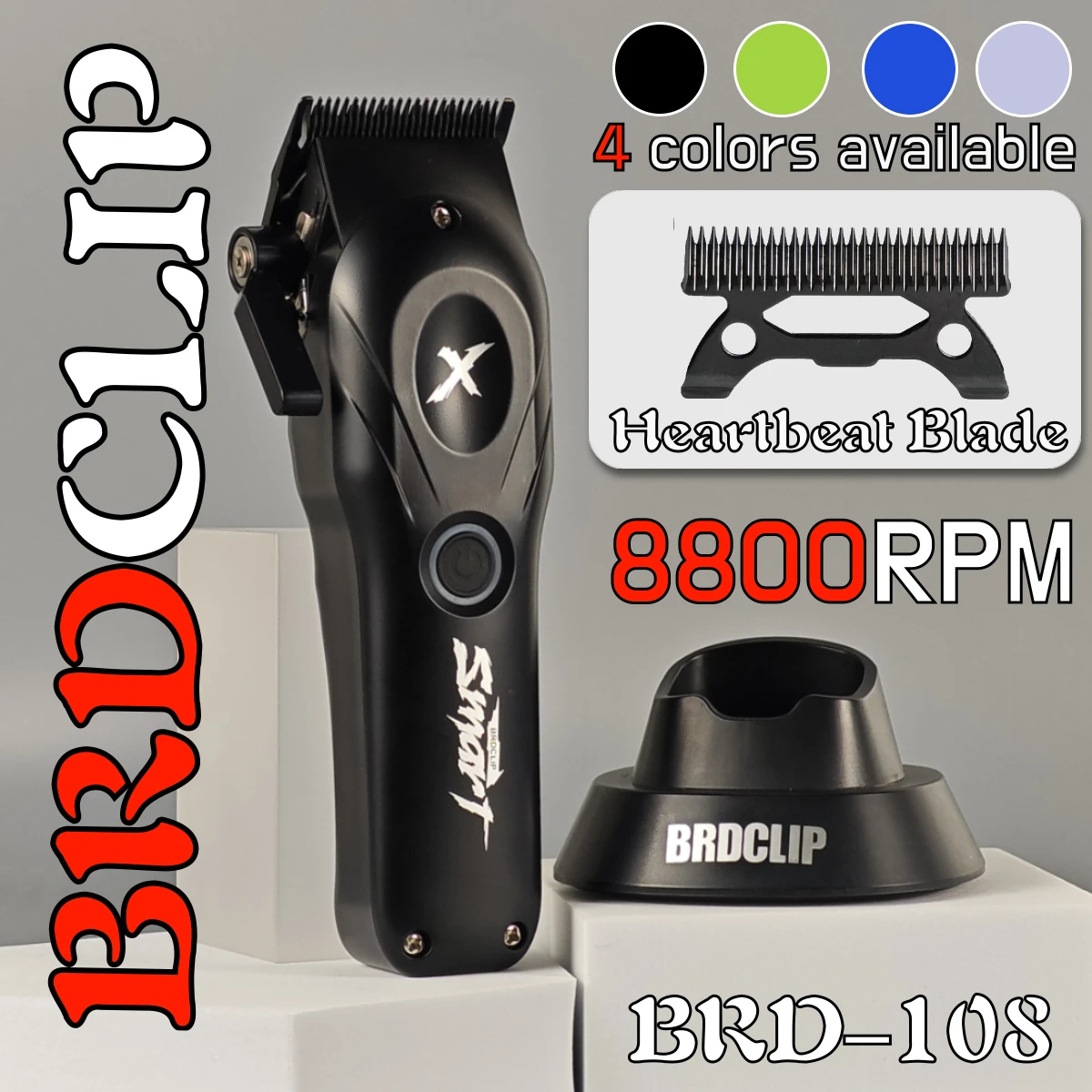 BRDCLIP BRD 108 cortadora de pelo eléctrica profesional DLC Fade Blade 8800RPM Motor de alta velocidad con Base 4500mAh máquina de barbería