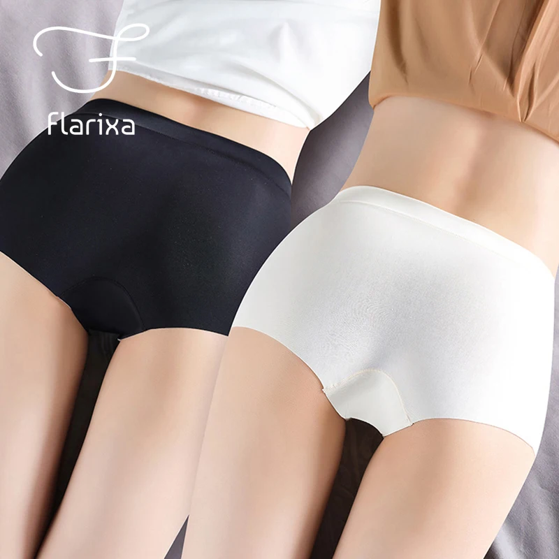 Flarixa 2023 New Women Seamless Ice Silk Safety Short Pants Female Boxer Shorts Under the Skirt Anti Chafing Panties Boyshorts