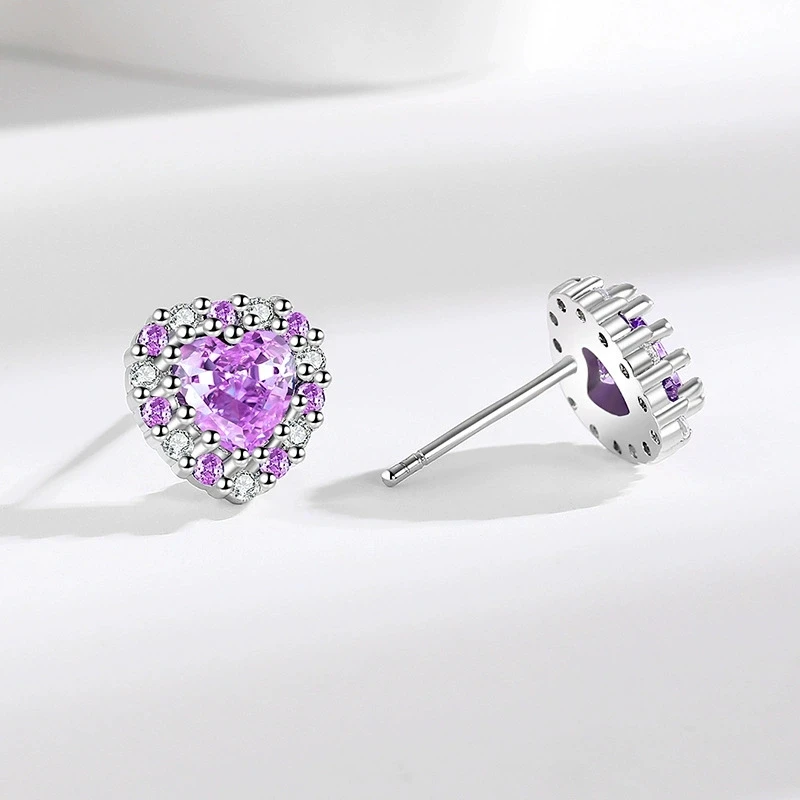 سحر الأزرق الوردي الأرجواني الأسود الزركون الحب القلب وأقراط للنساء فضية اللون الإناث الأذن الصغيرة ترصيع مجوهرات الزفاف #4