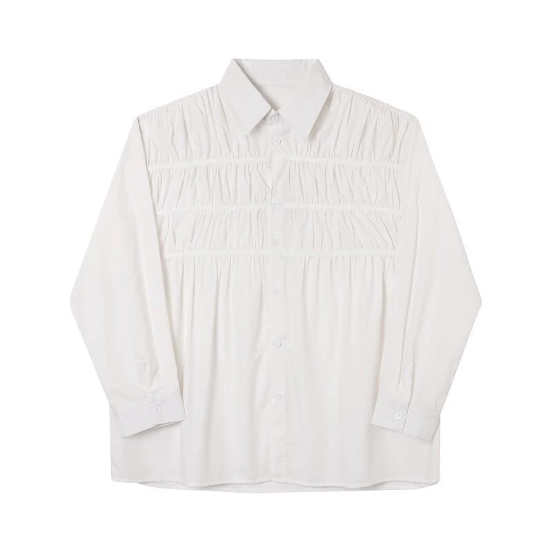Men's High End Oversized Shirt Fashion Casual Multi Layer Ruched Design High End Minimalist Niche White Blouse Top QDRV