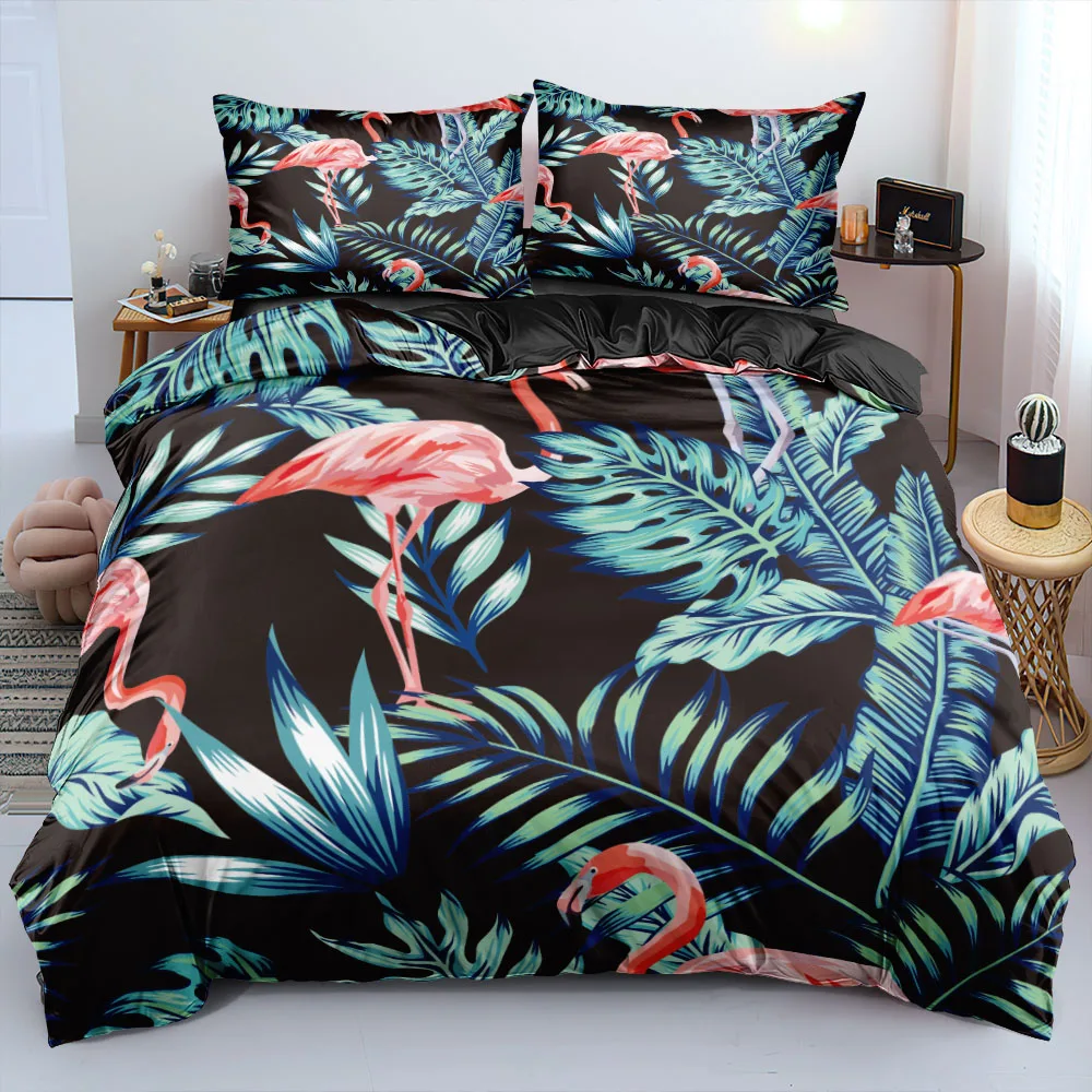 3D Black Bedding Set Custom Design Animal Quilt Cover Sets Flamingo Comforter Covers Pillow Sham King Queen Super King Twin Size