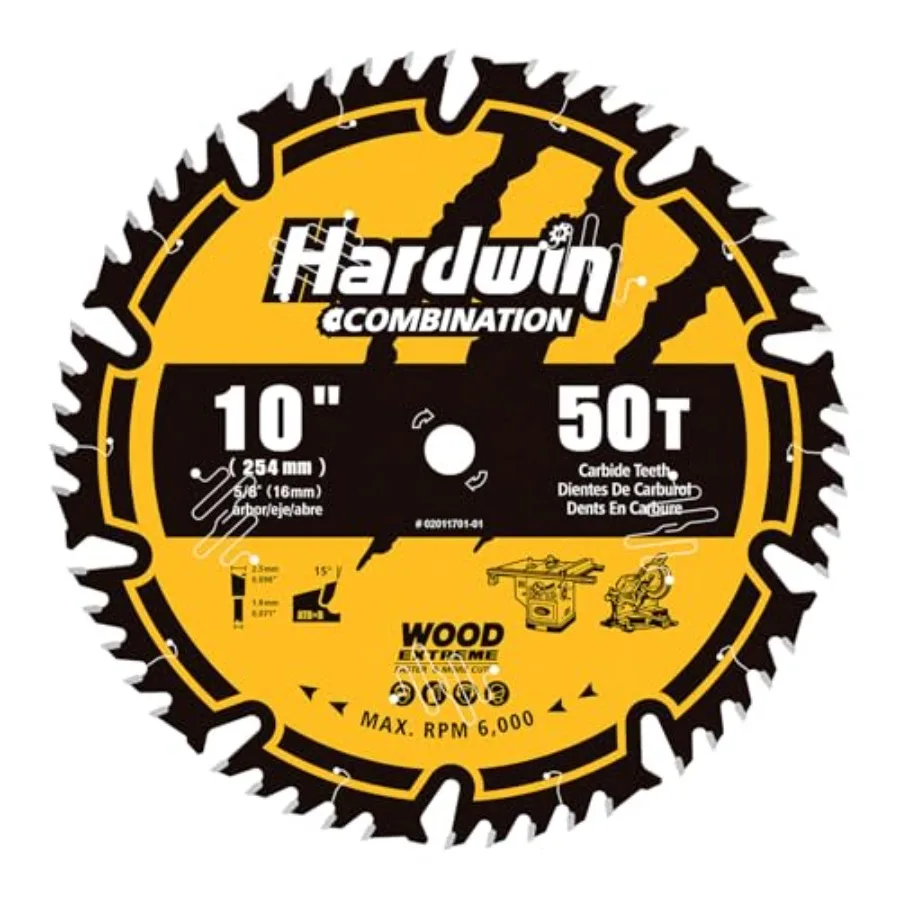 10-Inch 50-Tooth Combination Table Saw Blade, 5/8