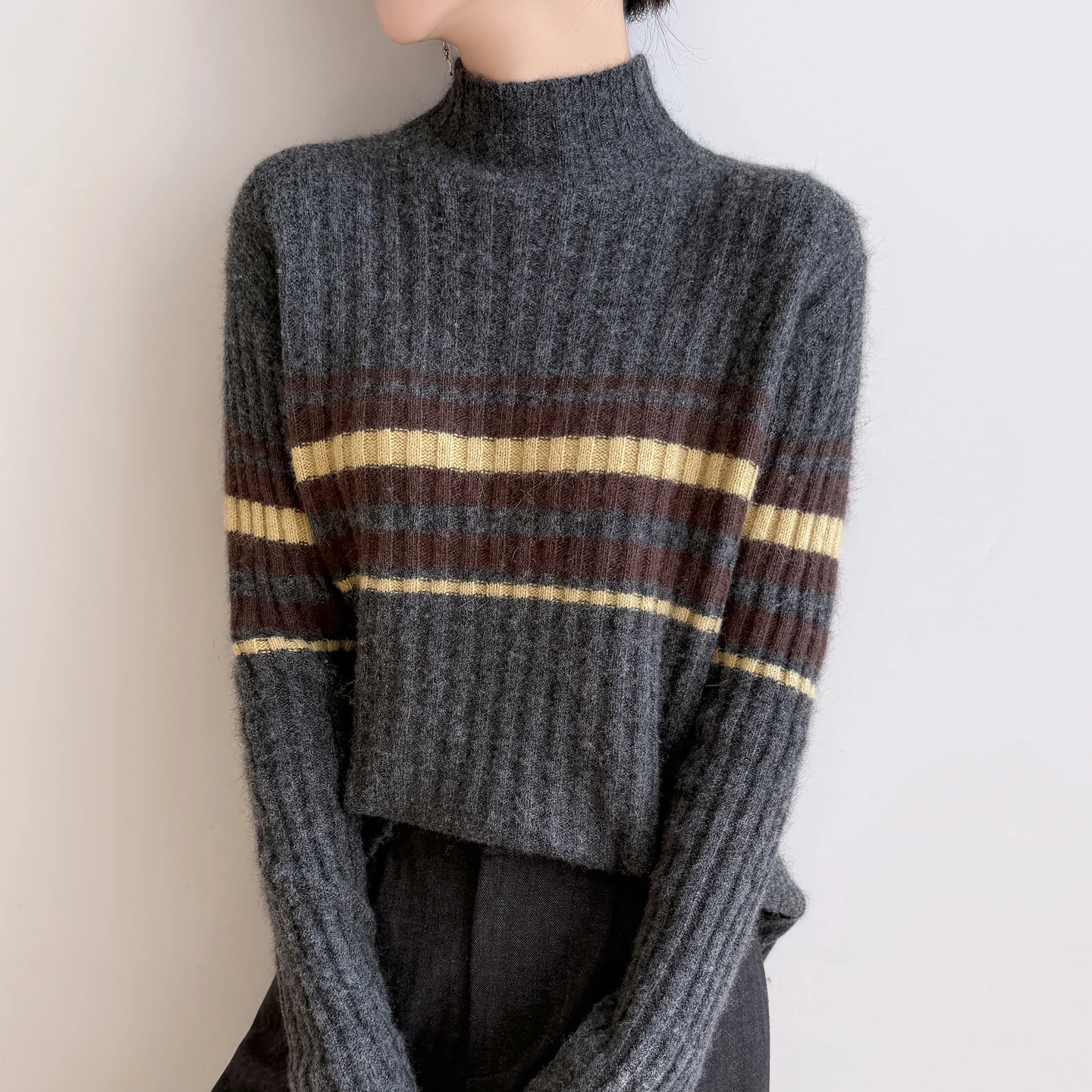 Fashionable Mock-Neck Sweater Autumn Winter  Female Cashmere  Pullover Elegant Warm Knitwear Causal Clothing