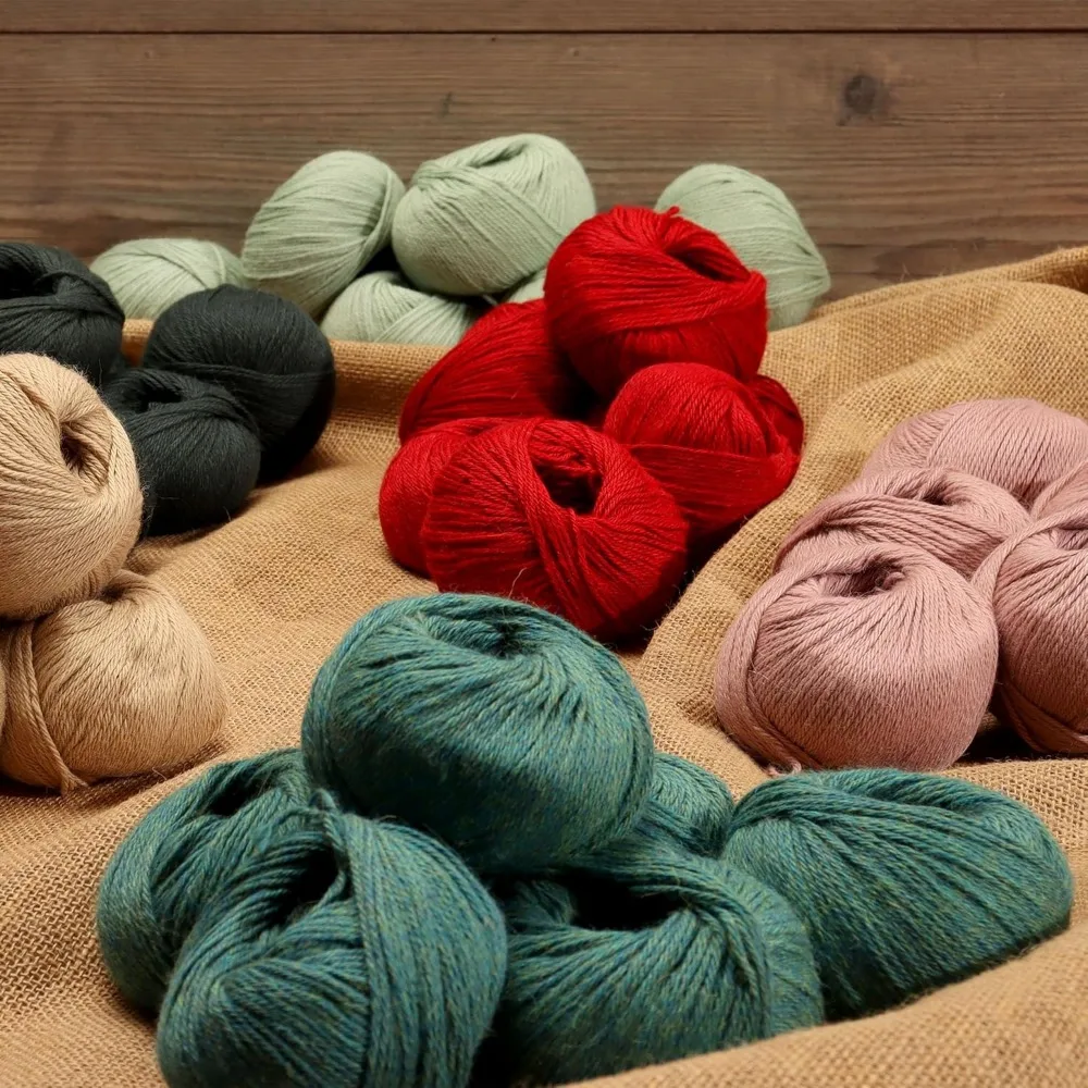 럭셔리 100% 베이비 알파카 얀 세트 - 6개, 300g, DK 웨이트 - 숲 색조의 매우 부드러운 뜨개질 및 코바늘 뜨개질용