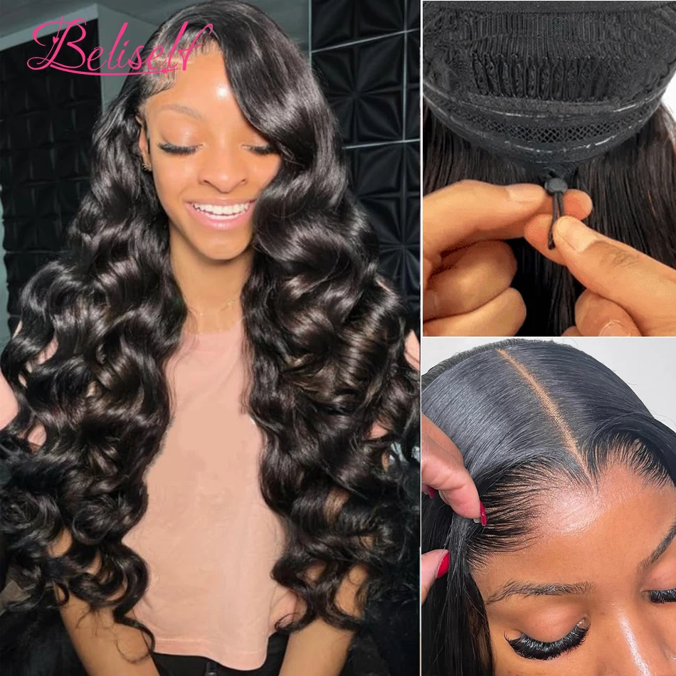 Peluca Frontal de encaje HD 13x4 13x6, cuerpo ondulado, pelucas de cabello humano sin pegamento con cordón elástico, peluca con cierre 5x5 Beliself
