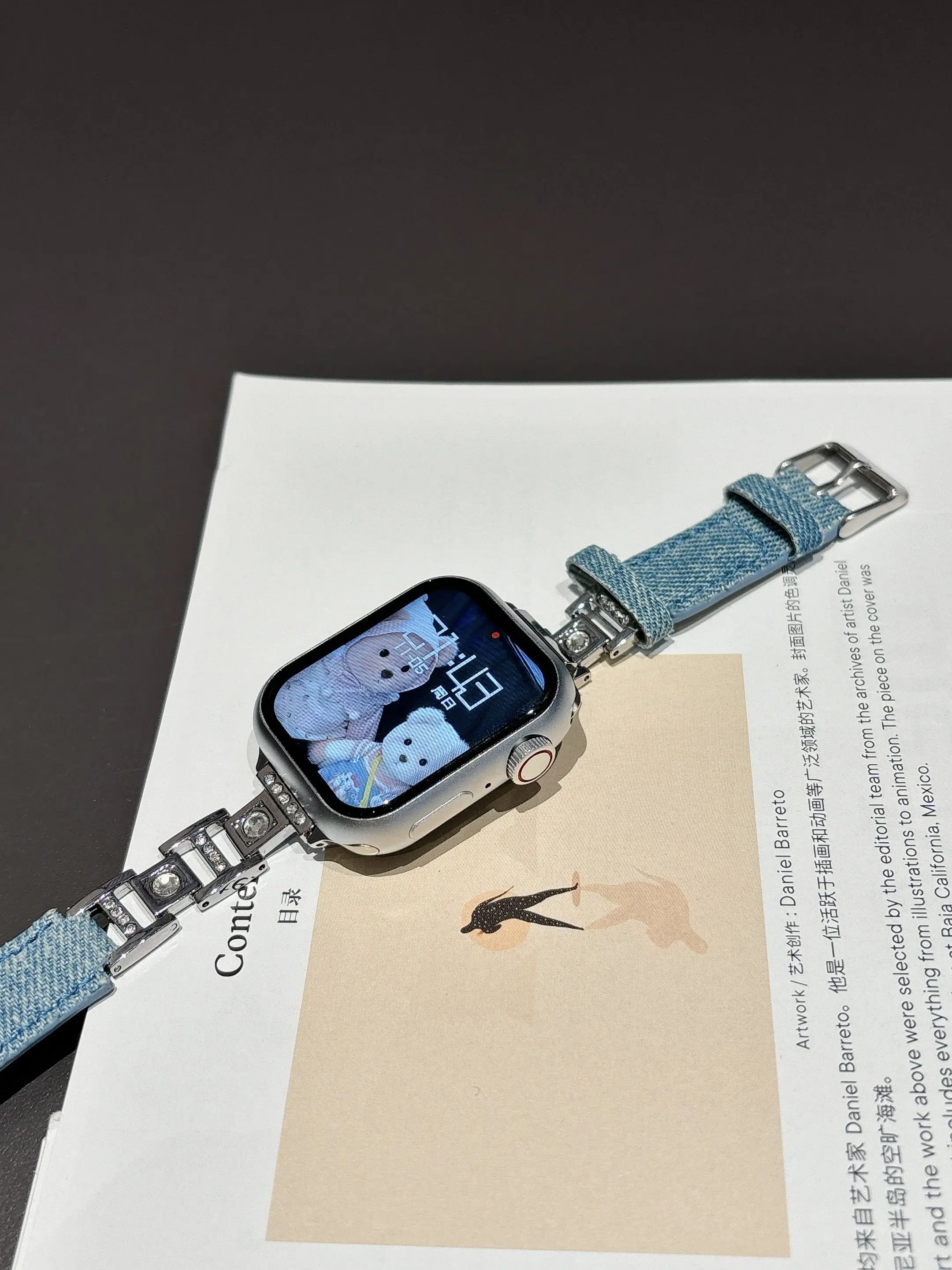 Pulsera de metal Haoshi con empalme de vaquero, compatible con correa iWatch de 38 mm, 40 mm, 41 mm, 42 mm, 44 mm, 45 mm y 49 mm, correa hecha a mano de moda