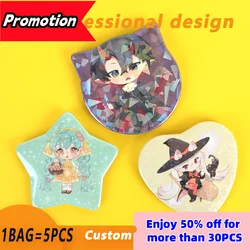 5Pcs Custom Badge Pins Button Pins Heart Shaped Star Shape Cat Ear Shape Tinplate Lapel Button Personal Pet Anime Photos Custom