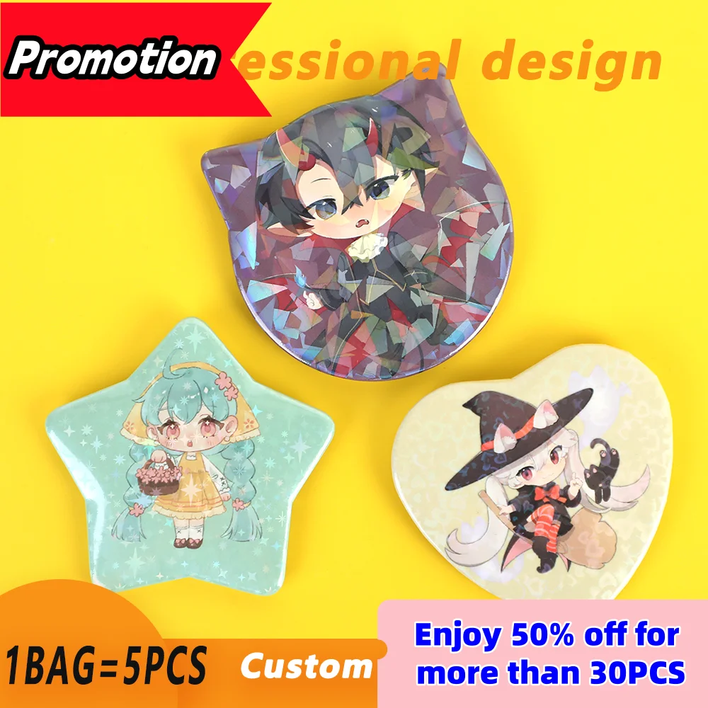 5Pcs Niestandardowe przypinki Przypinki Przypinki w kształcie serca w kształcie gwiazdy w kształcie ucha kota Blaszany guzik do klapy Osobiste zdjęcia zwierząt domowych Anime Niestandardowe