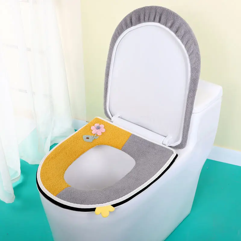 Winter Warm Toilet Seat Cover Cartoon Washable Bathroom Accessories Closestool Case Universal Portable Lid Cushion 2 Pcs