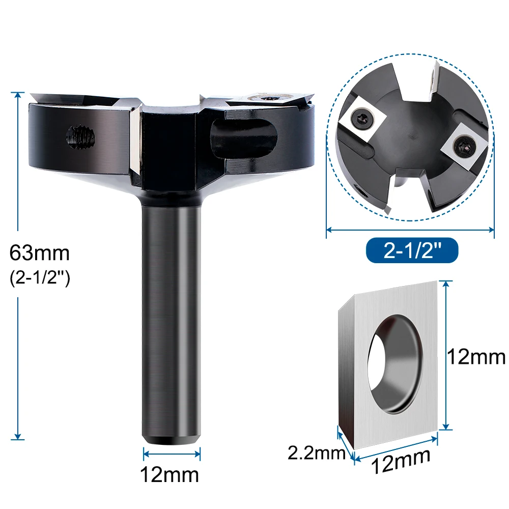 XCAN 1pc 12mm Shank Spoilboard Surfacing Router Bit 4 Flutes CNC Wood Planer Bit 2-1/2'' Cutting Dia Face Mill Milling Cutter