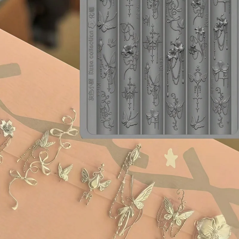 Retro Court Style Butterfly Candlestick Silicone Mold for Nail Art European Cross Knot Ribbon 3D Art Decorations view 6