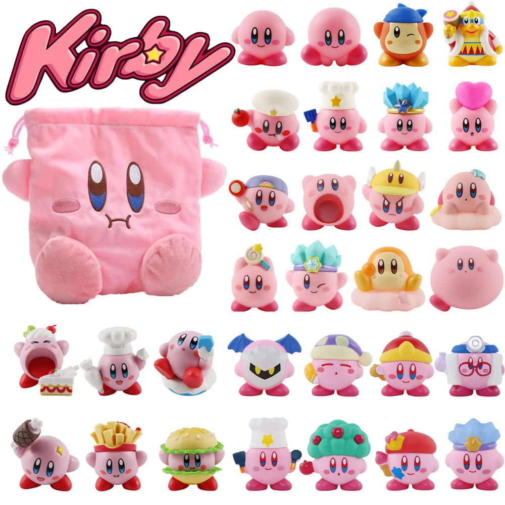 Star Kirby Action Figures Toys with Kirby Cartoon Storage Bag PVC Cute Figure Action Toy Drawstring Pocket