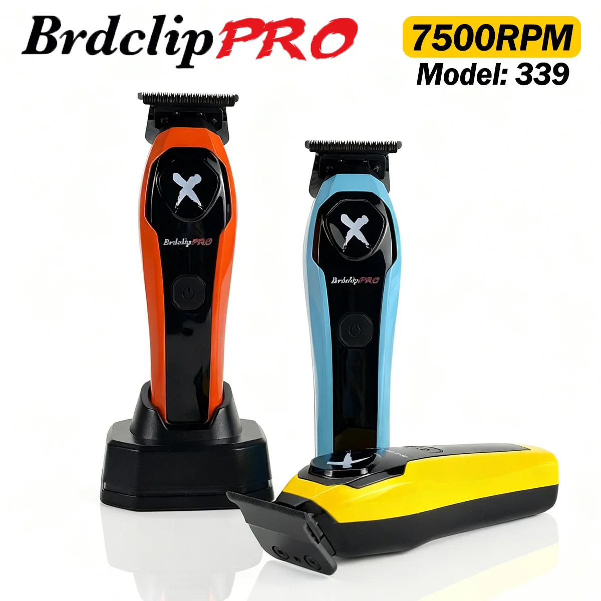 

Professional Hair Salon Trimmer BRDCLIP 339 7500RPM Carbon Steel Ceramic Blades 3 Colors With Charging Base Hair Cutting Machine