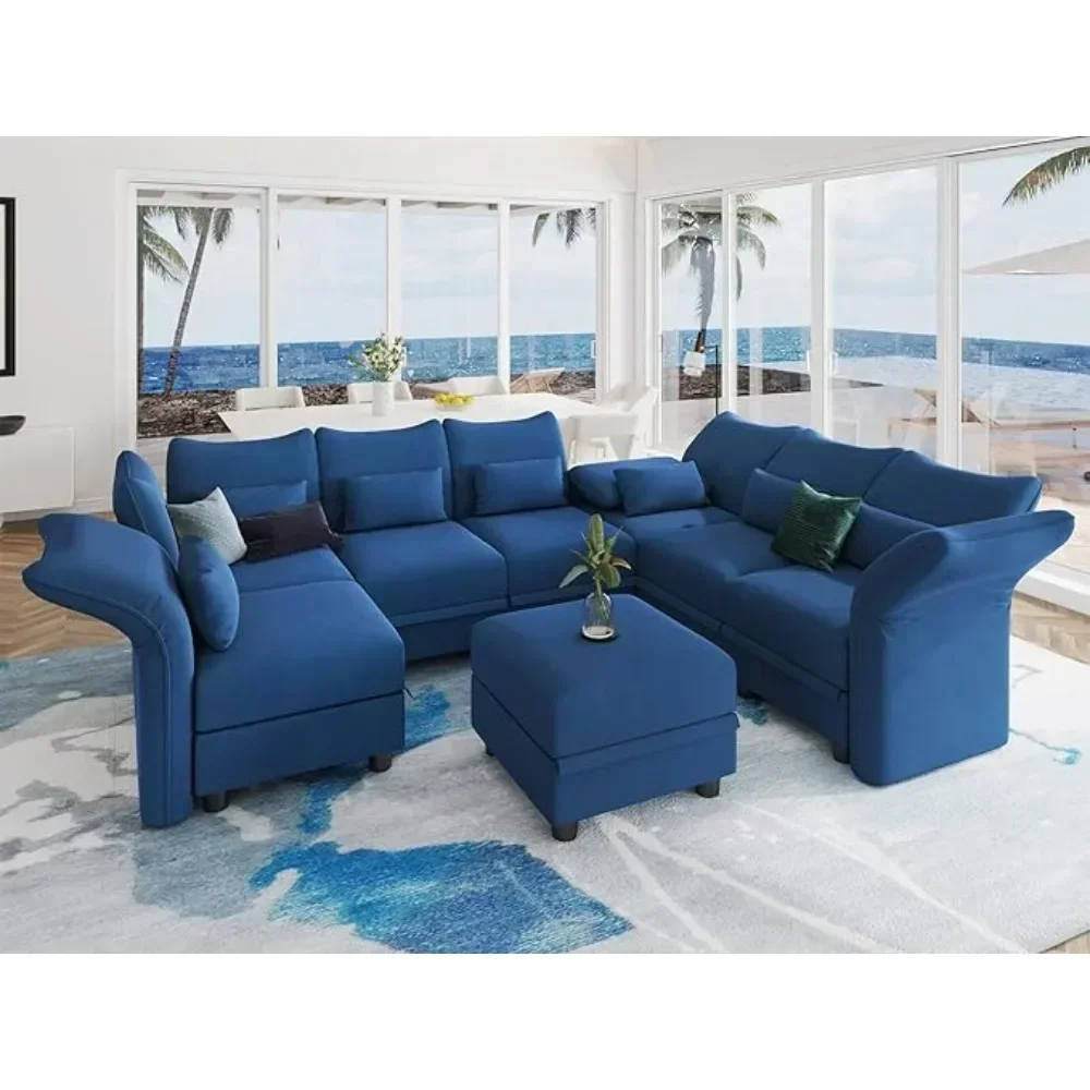 

Convertible U-shaped High Back Modular Sofa, 8-seater Comfortable Modular Segmented Sofa with Storage Wide Lounge Chair