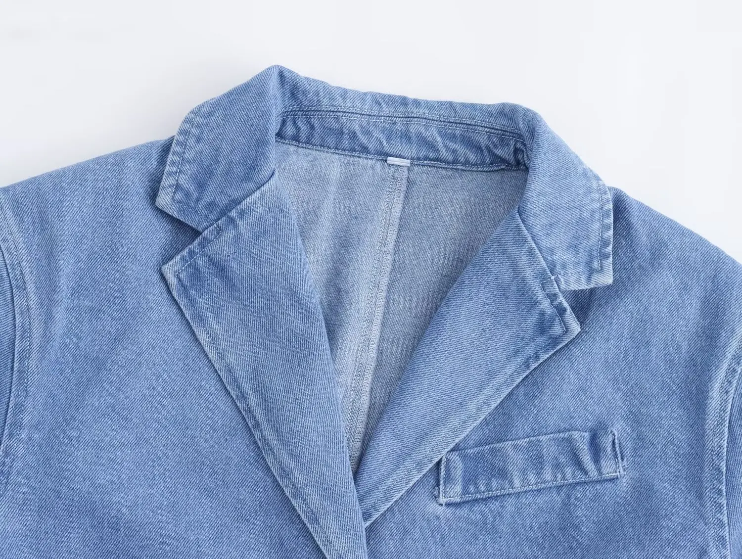 Jaqueta jeans azul minimalista nórdica murchada feminina, casaco de peito único, blazer casual, ternos femininos