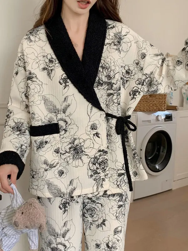 Thickened Pure Cotton Airy Sleepwear Maternity Kimono Style Nursing Two-Piece Set Large Size for Pregnant Women Winter Use