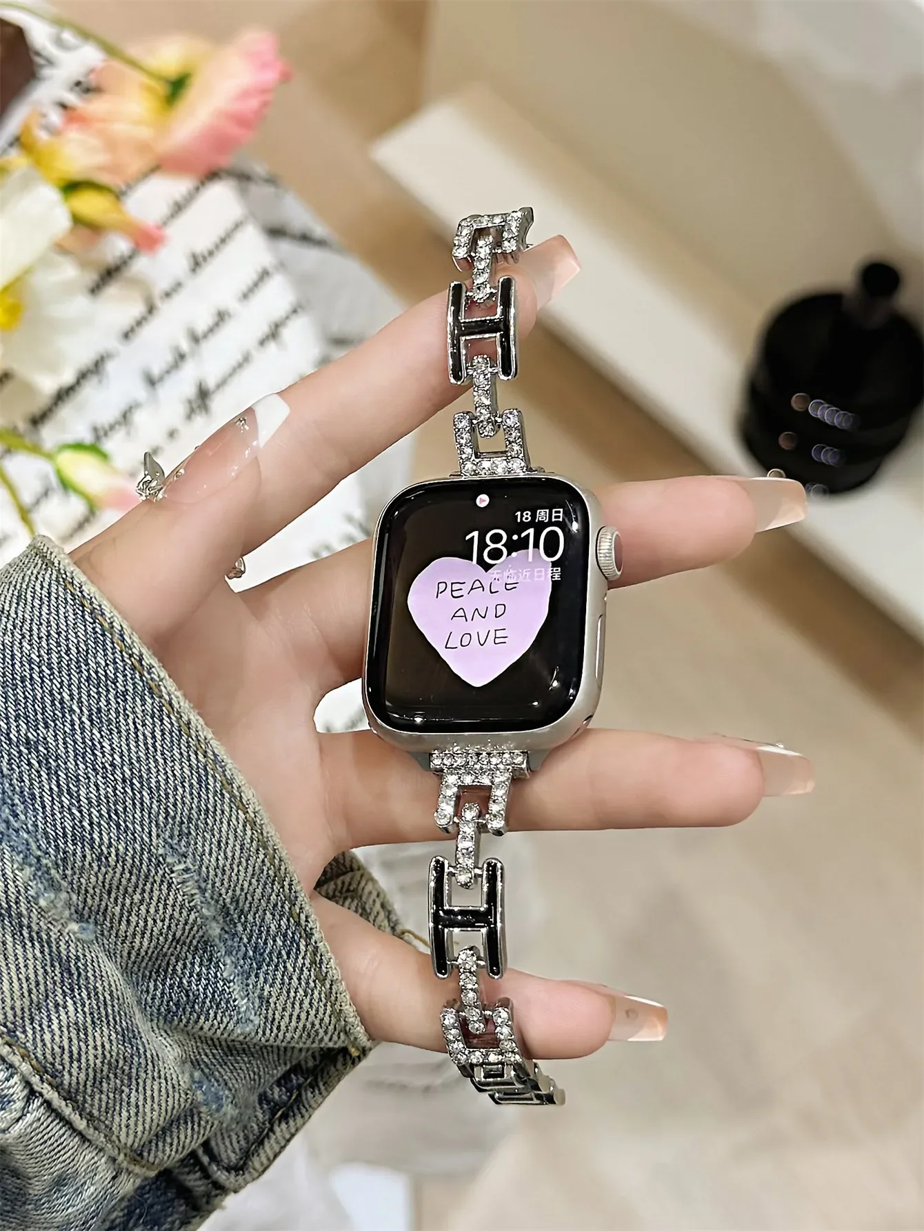 Металлический браслет Bling Advanced Letter для Apple Watch, женский ремешок серии 8/7/6/10/9 40 мм, 41 мм, 38 мм, 42 мм, 44 мм, 45 мм, 46 мм, ремешок