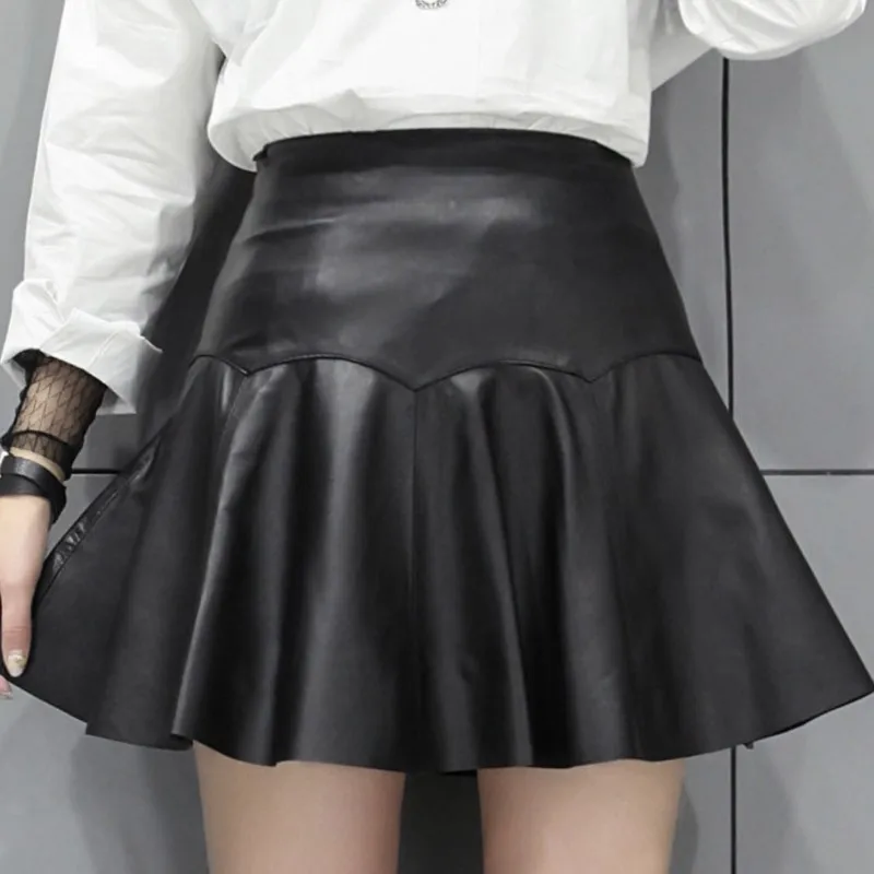 

High Quality Real Leather Skirt Women's Fall Winter Pettiskirt Umbrella Sheepskin