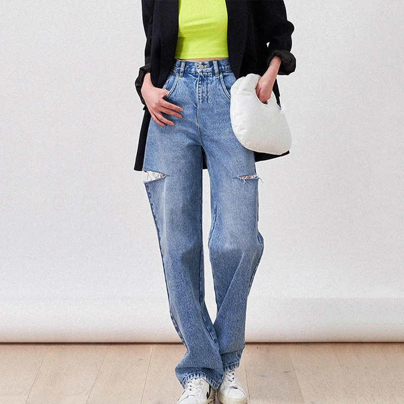 Ripped Jeans for Women High Waisted Pockets Trousers Baggy Casual women Boyfriend Denim Cargo Pants Women Straight Hot Jeans