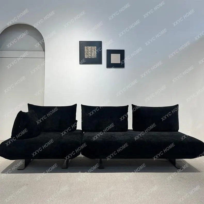 Black horn sofa living room straight row double-sided sitting removable backrest fabric sofa