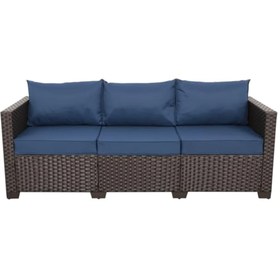 Patio Furniture Outdoor Couch 3 Seater Sofa Brown Wicker Deep Seat High Backrest with Non-Slip Cushions and Waterproof Cover, N
