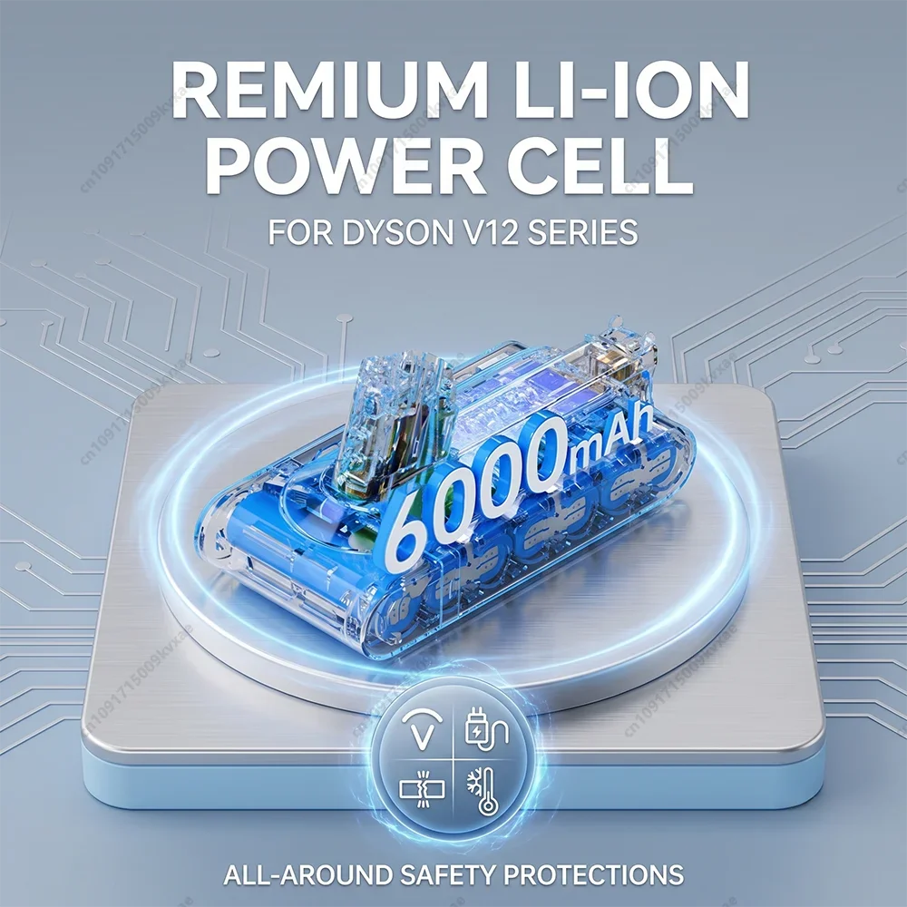 25.2V 6000mAh High Capacity Li-ion Power Pack Replacement for Dyson V12 Detect Slim SV20 SV26 SV30 SV35 Cordless Vacuum Cleaners