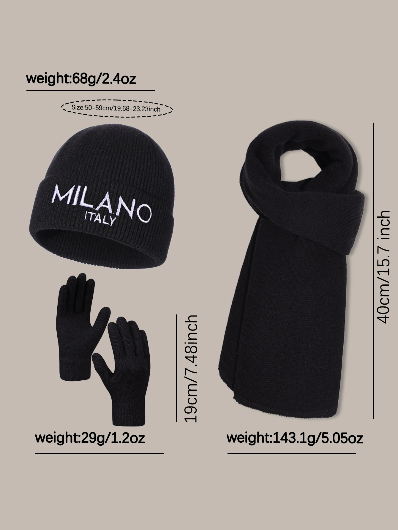 3 قطع قبعة صغيرة متماسكة للشتاء الدافئ "ميلانو إيطاليا" مطرزة - أغطية رأس عصرية ناعمة مقاومة للرياح