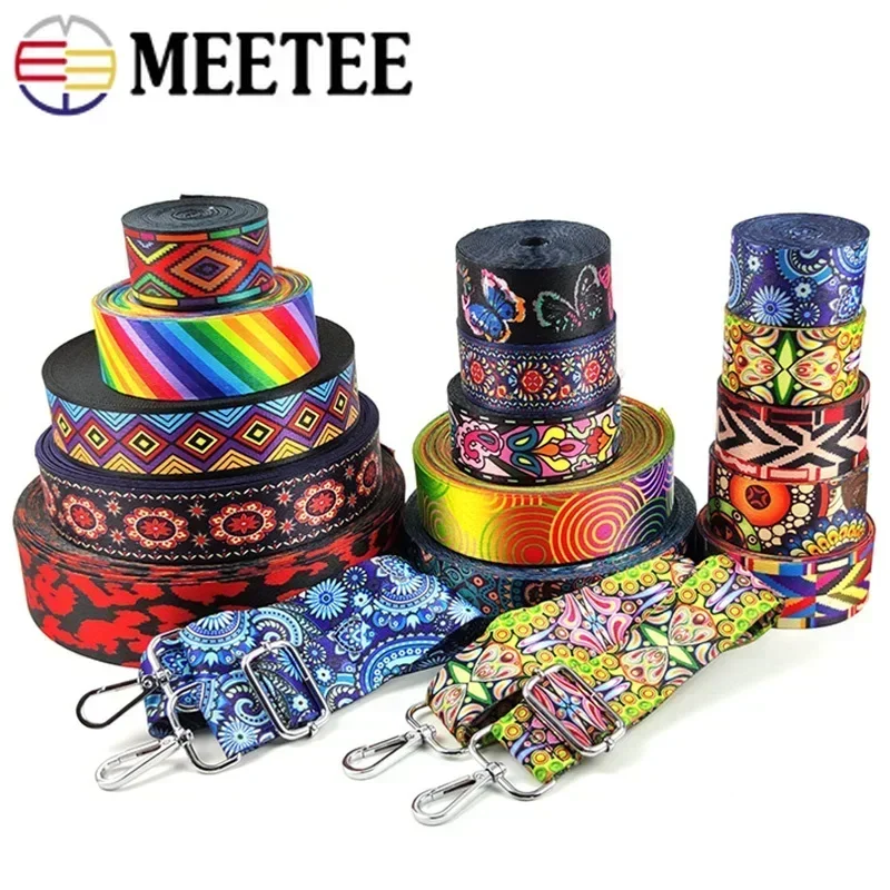 Cinta de correas impresa Meetee de 5 metros, cinta de poliéster de 38mm para bolso, bolso, cinturón de cuero, accesorios de Material de costura textil DIY