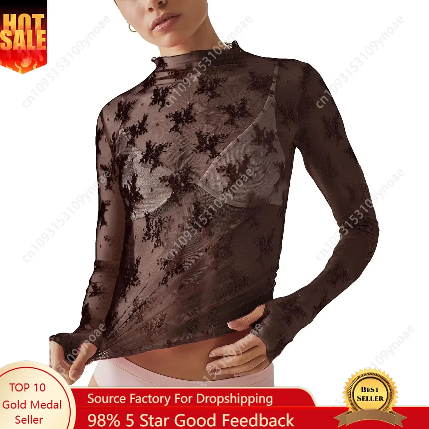 

Vintage Floral Lace Sheer Tops Sexy Smock Stand Collar Transparent Shirt Women Long Sleeve Spring Mesh Base Embroidery T Shirt