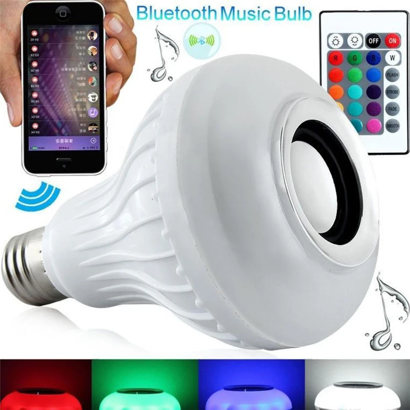 E27 Smart RGB RGBW Wireless Bluetooth Speaker Bulb Music Playing Dimmable LED Bulb Light Lamp with 24 Keys Remote Control