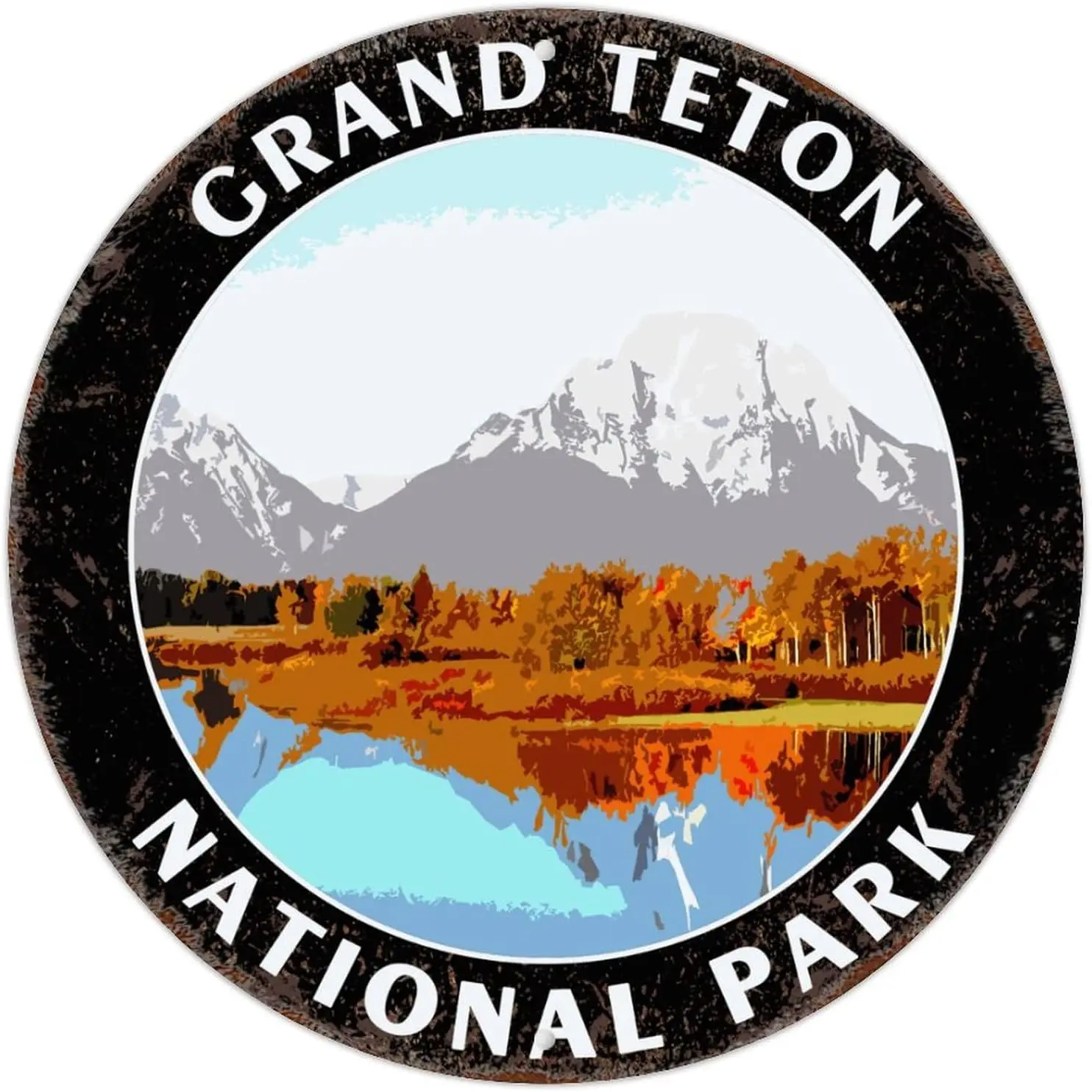 Grand Teton National Park Signs Round Metal Tin Signs City Trip Landscape Metal Wall Art Wall Sign Wall Plaques Farmhouse Wall D