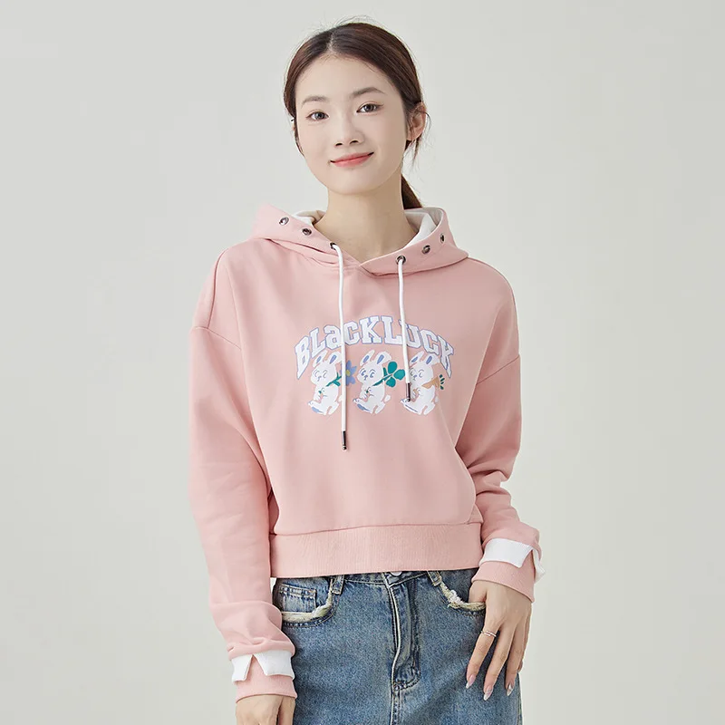 Cartoon Printing Female Hoody Fashion Autumn Sweatshirt High Quality Hooded Simple Casual Hoodies Sportswear Women's Short Coat