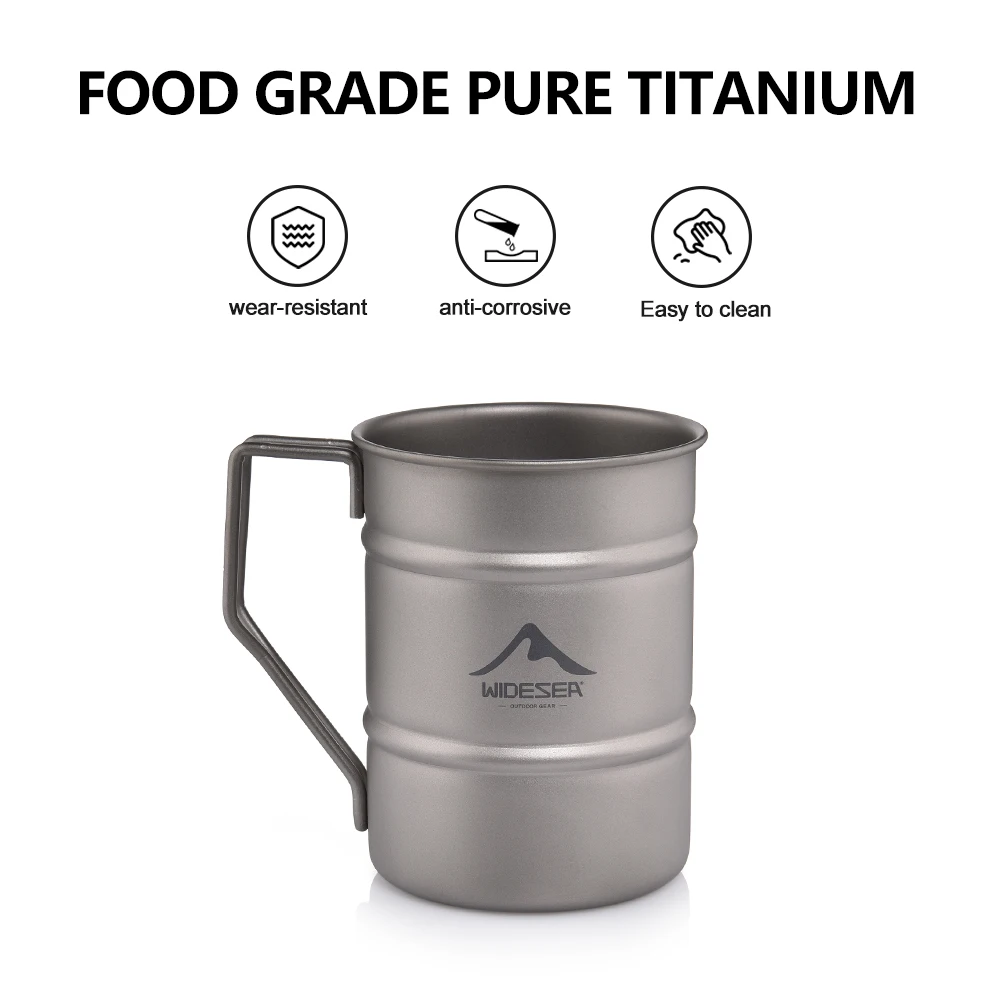 WIDESEA Camping Titanium Mug 500ML light weight portable tableware camping pot