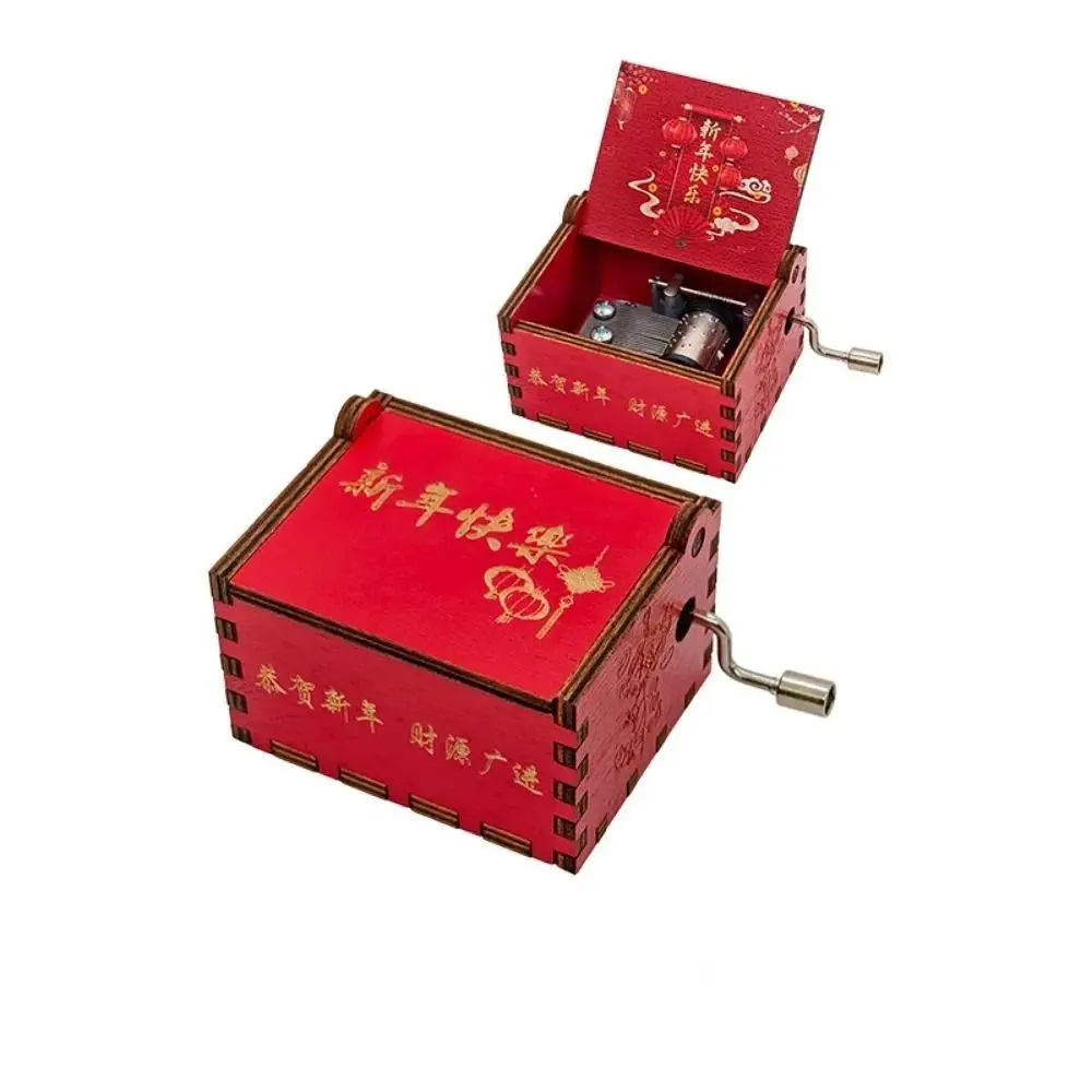 2025 Wooden Hand Crank Music Box Kids Chinese Style Octave Box Home Decor Ornaments New Year Gifts