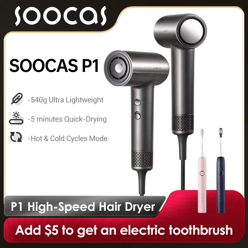 

SOOCAS P1 High-speed Hair Dryer 1000W 390g Lightweight Effective Hair Care Hairdryer NTC Smart Temperature Control