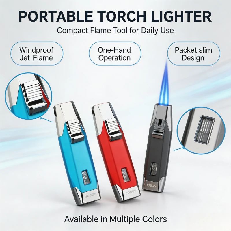 Hot Sales JOBON Metal Butane Gas Lighter, Outdoor Windproof Blue Flame Dual Torch Turbo Jet for Cigar BBQ Jewelry Baking