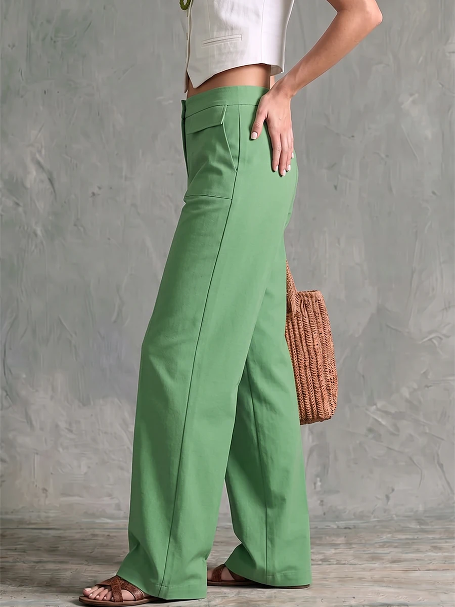 Bonboho Women Fresh Green High Waist Straight Wide Leg Trousers 2026 Casual Loose Suit Pants Vacation Daily Wear Long Pants