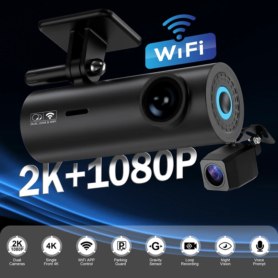 2K Mini Camera Wifi Dash Cam for Car Night Vision Dashcam 24h Parking Monitor Front and Rear Dual Lens Dvrs 1440P Video Recorder