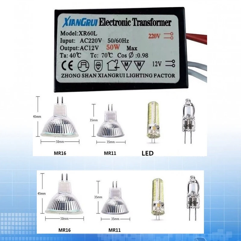 

Электронный трансформатор 20Вт 50Вт 60Вт 80Вт 105Вт 120Вт 160Вт 180Вт AC220V в 12В для галогенных ламп и хрустальных светильников G4