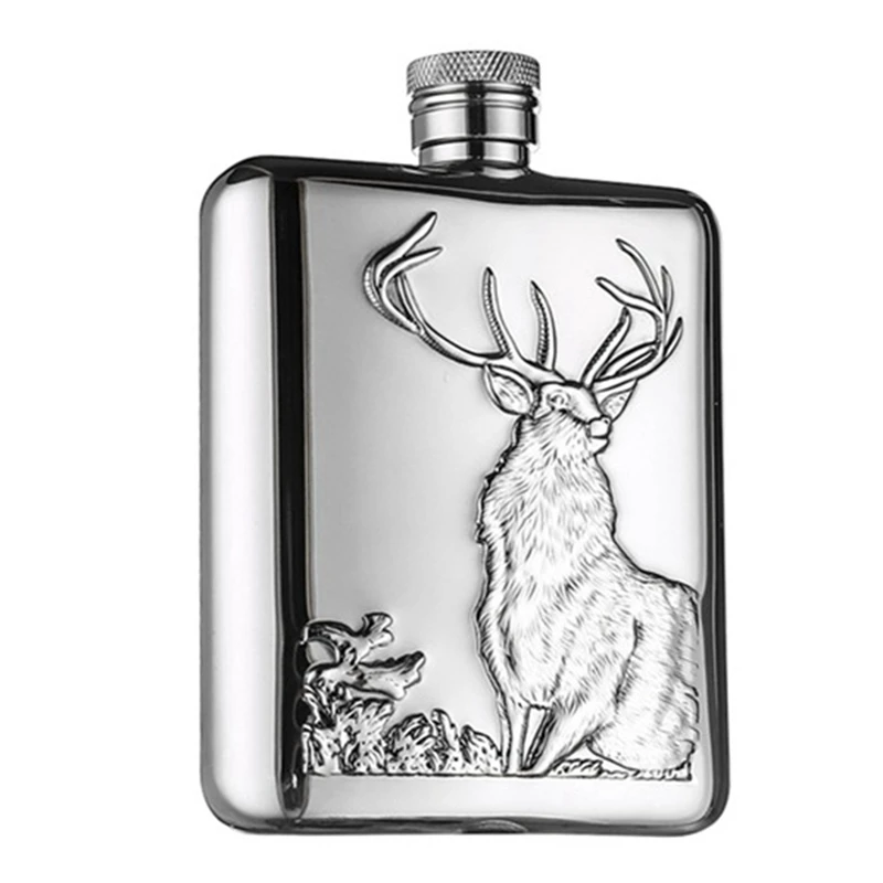 HONEST Stainless Steel Wine Flask Hip Flask 6 Oz Deer Pattern Whiskey Pocket Whiskey Bottle Alcohol Bottle - Elk 200-300ML